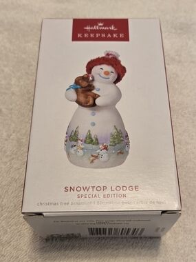 Hallmark Snowtop Lodge Ornament - White, Red & Brown Accents